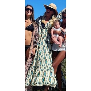 maxi abito geometrico in raso con scollo a V
