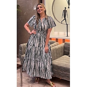 Gonna maxi a righe a maniche corte in cotone chic