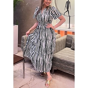 Gonna maxi a righe a maniche corte in cotone chic