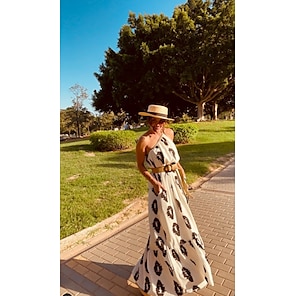 vestido maxi com estampa geométrica em cetim
