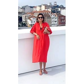 vestido maxi de algodão com gola henley e cinto