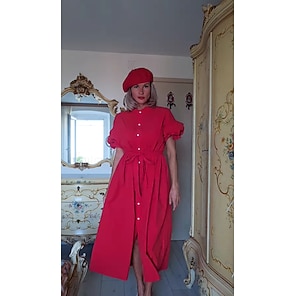 vestido maxi de algodão com gola henley e cinto