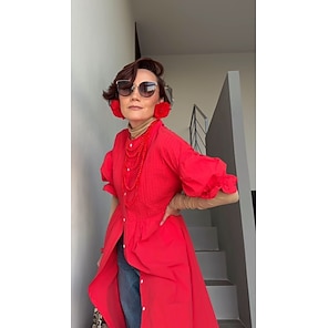 vestido maxi de algodão com gola henley e cinto