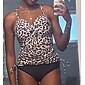 Slim Tankini Drawstring Leopard Print Swimsuit