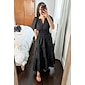 Women's Wedding Guest Black Dress Cotton Maxi Dress Essential Casual V-Neck Cinched Waist Shirred Layered Dress