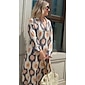 Satin Geometric Print Notch Lapel Maxi Shirt Dress