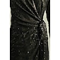 Robe portefeuille noire à paillettes et décolleté en V profond pour invités de mariage/fête/anniversaire à manches longues pour impressionner 2024