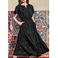 Women's Wedding Guest Black Dress Cotton Maxi Dress Essential Casual V-Neck Cinched Waist Shirred Layered Dress