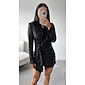 Black Sequin Deep V Wedding Guest/Party/Birthday Long Sleeve Mini Dress Wrap Dress dress to impress 2024