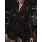 Black Sequin Deep V Wedding Guest/Party/Birthday Long Sleeve Mini Dress Wrap Dress dress to impress 2024