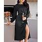 Satin Wedding Guest Crew Neck Split Midi Dress