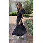 Women's Wedding Guest Black Dress Cotton Maxi Dress Essential Casual V-Neck Cinched Waist Shirred Layered Dress