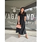 Women's Wedding Guest Black Dress Cotton Maxi Dress Essential Casual V-Neck Cinched Waist Shirred Layered Dress