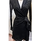 Black Sequin Deep V Wedding Guest/Party/Birthday Long Sleeve Mini Dress Wrap Dress dress to impress 2024