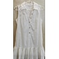 Women's Linen Blend Dress White Mini Dress Casual Essential Loose Fit Collared Button-Down Ruffle Tank Dress