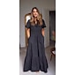 Women's Wedding Guest Black Dress Cotton Maxi Dress Essential Casual V-Neck Cinched Waist Shirred Layered Dress