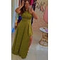 Women's Army Green Maxi Party/Wedding Guest /Cocktail Dress Satin Green Halter Neck Front Slit Cut-out Asymmetrical Ruffle dress to impress 2024