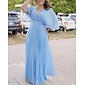 Women's Wedding Guest Dress Maxi Blue V-Neck Dolman Sleeve Pleated Chiffon