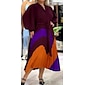 Women's Satin Dress Hem Maxi Purple Long Sleeve Geometic Button Tie Belt Spring V Neck Maxi Dress S M L