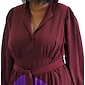 Women's Satin Dress Hem Maxi Purple Long Sleeve Geometic Button Tie Belt Spring V Neck Maxi Dress S M L