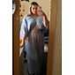 Women's Wedding Guest Dress Maxi Blue V-Neck Dolman Sleeve Pleated Chiffon