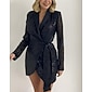 Black Sequin Deep V Wedding Guest/Party/Birthday Long Sleeve Mini Dress Wrap Dress dress to impress 2024