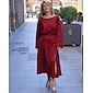 Satin Wedding Guest Crew Neck Split Midi Dress