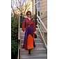 Women's Satin Dress Hem Maxi Purple Long Sleeve Geometic Button Tie Belt Spring V Neck Maxi Dress S M L