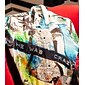 vestido corto estilo camisa con cuello alto y estampado de salpicaduras