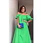 Women's Cotton Maxi Dress Casual Resort Wear Vacation Dress Green Loose Fit Off-Shoulder Puff Sleeve A line Summer Dress