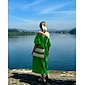 Women's Cotton Maxi Dress Casual Resort Wear Vacation Dress Green Loose Fit Off-Shoulder Puff Sleeve A line Summer Dress