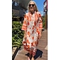 Women's Holiday Dress Loose Satin Maxi Maxi Dress Orange 3/4-Length Sleeve flowers and plants Flower / Plants Printing Spring Spring and Summer Stand Collar V Neck Dresses Vacation Dress Vacation