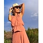 Women's Cotton Two Piece Set Resort Wear Pink V-Neck Open Back Belted Vacation Wear Summer