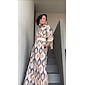 Satin Geometric Print Notch Lapel Maxi Shirt Dress