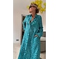 Women's Shirt Dress Print Dress Maxi Dress Blue Green Leopard prints Roll up Sleeves Sequin Summer Shirt Collar Leopard Print S M L