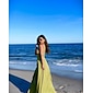 Women's Army Green Maxi Party/Wedding Guest /Cocktail Dress Satin Green Halter Neck Front Slit Cut-out Asymmetrical Ruffle dress to impress 2024