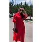 Women's Linen Cotton Shirt Maxi Dress Red Casual Collared Button-Down Loose Fit Puff Sleeve Belted