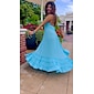 Women's Resort Maxi Dress Smocked Waist Blue Elegant Halter Neck Cami Maxi Dress Beach Cover Up