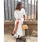 Women's Linen Cotton Blend White Dress Button V Neck Solid Color Boho Maxi Dress