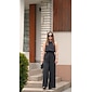 Women's Black Chiffon Halter Waisted Jumpsuit (Belt Included）