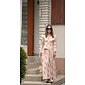 Satin Floral V Neck Maxi Dress White Long Sleeve Wedding Guest Dress Ascot Dress