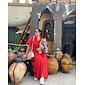 Women's Linen Cotton Shirt Maxi Dress Red Casual Collared Button-Down Loose Fit Puff Sleeve Belted