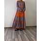 Plants Linear Button Up Crew Neck Ethnic Casual Maxi Dress