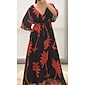 Women's Print Dress Maxi Dress Black 3/4 Length Sleeve Leaf Printing Flower / Plants Printing Spring & Summer V Neck Beach S M L