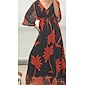 Women's Print Dress Maxi Dress Black 3/4 Length Sleeve Leaf Printing Flower / Plants Printing Spring & Summer V Neck Beach S M L