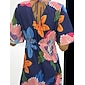 Femmes Robe Imprimée Mini Robe bleu marine Demi Manches Fleurs Style Floral Impression Été Col en V Robes XS S M