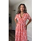Damen Midi-Kleid Maxikleid Orange Kurzarm Geometrisch Mit Gürtel Frühling & Sommer V Ausschnitt Musterkleid S M L