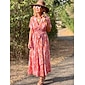Damen Midi-Kleid Maxikleid Orange Kurzarm Geometrisch Mit Gürtel Frühling & Sommer V Ausschnitt Musterkleid S M L