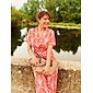 Damen Midi-Kleid Maxikleid Orange Kurzarm Geometrisch Mit Gürtel Frühling & Sommer V Ausschnitt Musterkleid S M L